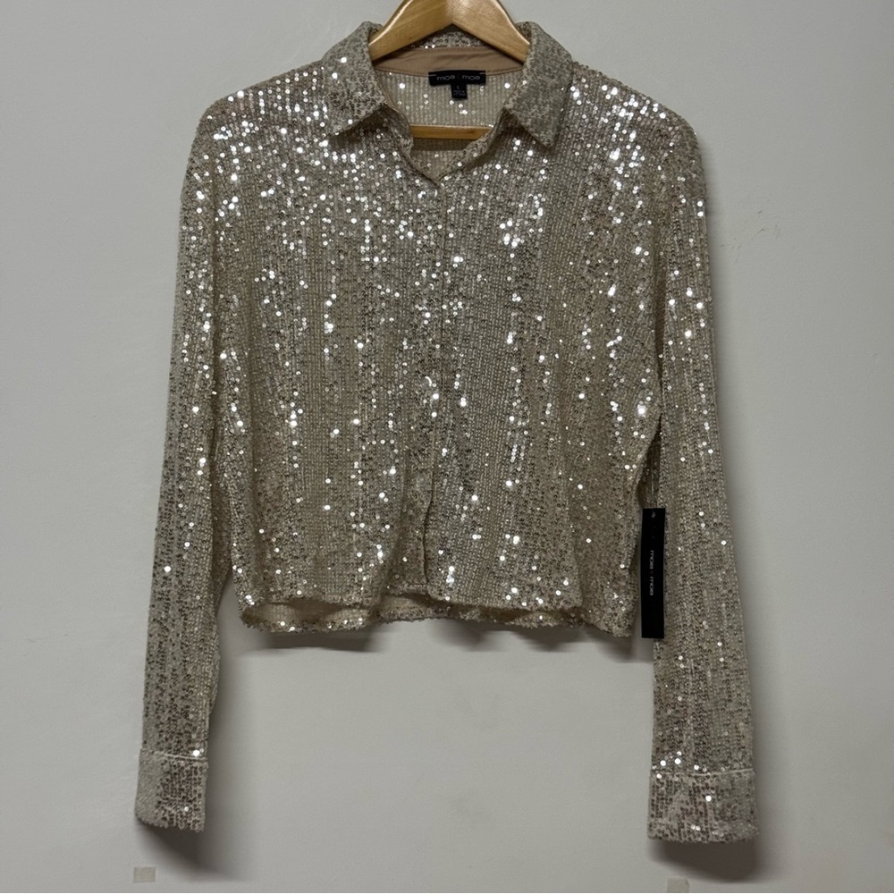 NEW Moa Moa Sequin Silver Women's Top